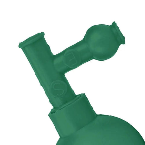 Green three valve suction bulb pipette filler for efficient liquid transfer, durable rubber construction, strong suction, lab use