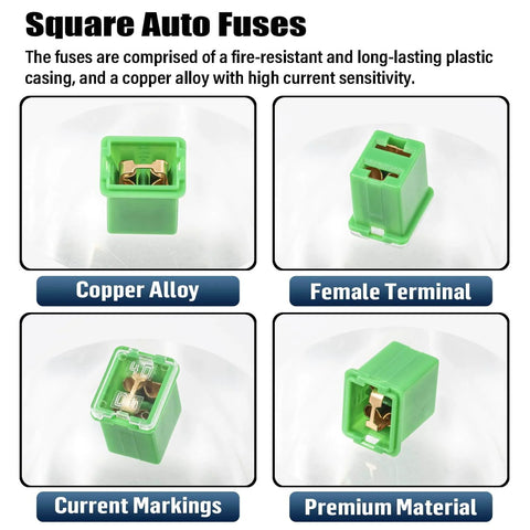Six Pack 40A Square Auto Fuses For SUVs Cars Trucks Boats Beefed Up Low Profile Box Style Fuses With Time Delay Copper Alloy Contacts