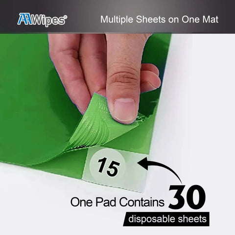 Sticky Mat Adhesive Pads For Cleanrooms 24 By 36 Inches 5 Pack With 30 Sheets Per Pack Total 150 Sheets Green Cleanroom Floor Mats being peeled