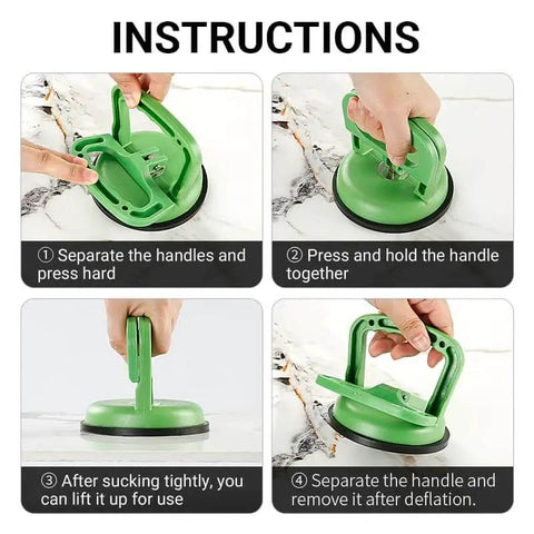 Instruction steps for Heavy Duty Vacuum Suction Cup Lifter 4.5 Inch With Dual Locking Handles Gripper for lifting tasks.