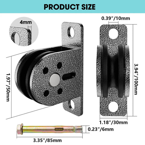 Size dimensions of Cable Rope Bearing Pulley Wheel, Wall-Mounted Fixed Pulley Weight System for Home Gym, Grey, 1pc