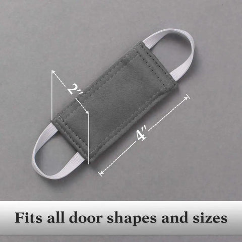 Grey baby door latch cover silencer for nurseries, thick cushion with elastic straps, 2x4 inches, three-layer fabric