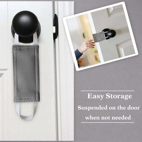 Baby Door Latch Cover Silencer For Nurseries, Thick Cushion And Soft Three Layer Fabric With Elastic Straps, installed on door