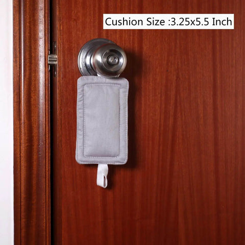 Door Silencer Jammer Latch Cover 3 Pack For Quiet Doors And Baby Safety installed on wood door knob