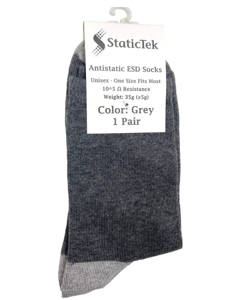 ESD Anti Static Socks For Work Unisex Static Dissipative Safety Socks in gray with label, suitable for cleanrooms and electronics.