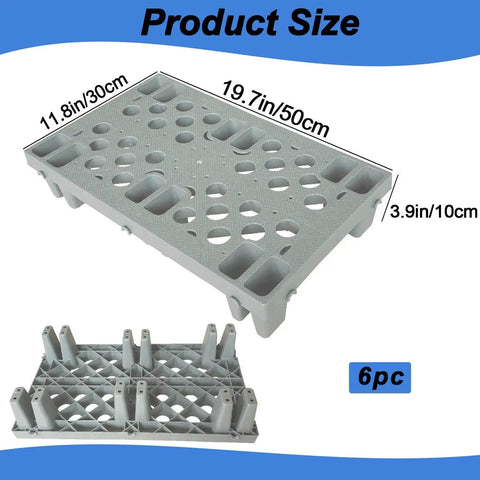 6 Pack Grey Plastic Pallets With Interlocking Design And Breathable Grid For Airflow, Lightweight Waterproof HDPE Floor Pads