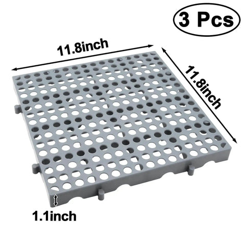 Heavy Duty Plastic Pallets Three Pack Commercial Grade 11.8x11.8x1.8 Inches Waterproof Ventilated Grid Design Stackable Nestable
