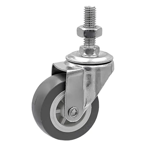 Two Inch Grey Polyurethane Caster Wheels With 360 Degree Swivel Quiet No Noise And Non Marking 65 Lb Capacity Each 50mm Diameter 19mm Width Threaded Stem Mount Three Eighths To One Point Two Inch Pack Of Eight, close-up view