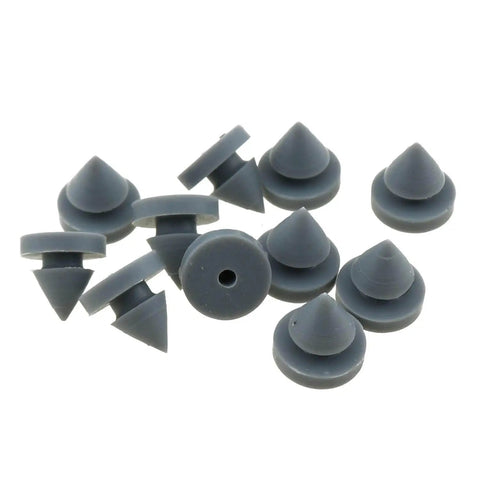 Grey Tapered Rubber Door Silencer Bumpers With Metal Spikes 20 Pieces 12mm Bottom Outer Diameter Ideal For Metal And Wooden Frames