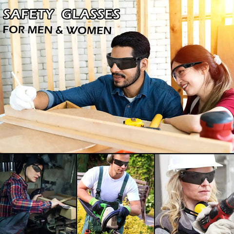 6 Pack Grey Safety Glasses for Men Women ANSI Z87.1 UV400 Anti Scratch Eyewear in use by men and women in various work environments