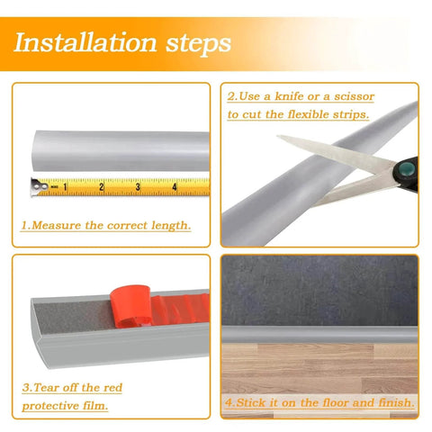 Installation steps for Floor Rubber Transition Strip Self Adhesive Carpet to Tile Transition Strip Edging Trim Strip for Threshold Transitions.