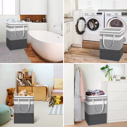 Two Pack Large Waterproof Freestanding Collapsible Laundry Hampers With Reinforced Handles 75 Liter Each in various rooms