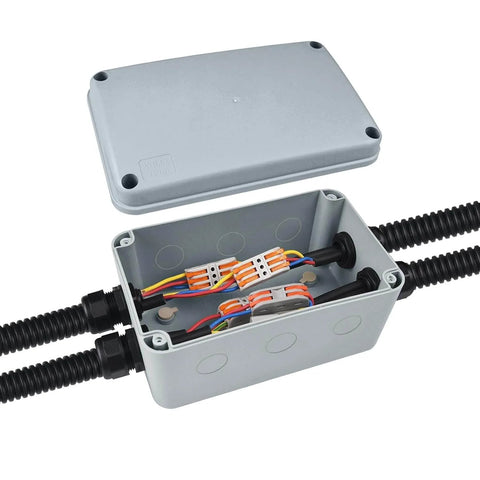 Outdoor IP66 Waterproof Electrical Junction Box Enclosure Built Tough From Fireproof Plastic, Weatherproof External Project Box open view