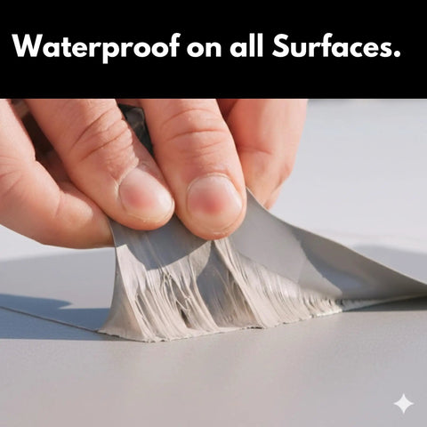 Sealant Tape With MicroSealant for instant roof repairs being applied on surface with label waterproof on all surfaces