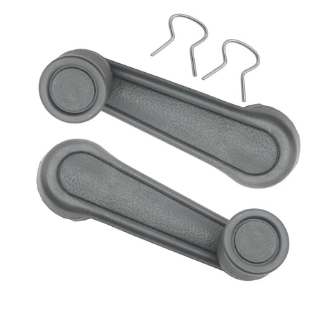 2 Pack Grey Interior Window Crank Handles With Retainer Clips For Toyota Tacomas Matrix Land Cruiser Camry Corolla shown with clips.
