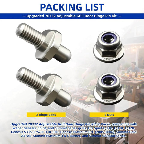 Grill Door Hinge Pin Kit 2 Pack With Adjustable Bolt And Lock Nut For Genesis Spirit Summit Series Grills packing list image