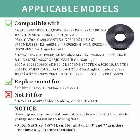 9 Piece Angle Grinder Nut Kit With Wrench Inner And Outer Nuts Flanges For Five Eighths Inch 11 Thread Shafts Compatible