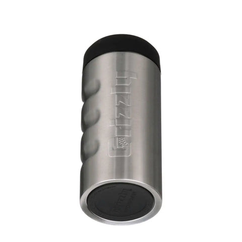 Grip Slim Can Cooler For 12 Oz Slim Energy And Seltzer Cans Vacuum Insulated Stainless Steel with brushed finish, top view