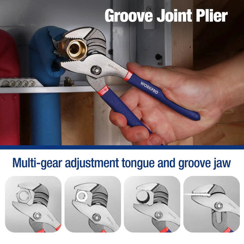 Demonstration of 7-Piece Pliers Set With Groove Joint for DIY and home use, focusing on multi-gear adjustment