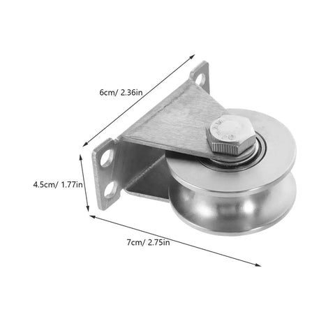 Groove Wheel Pulley 2.75X2.36X1.77 Inches Heavy Duty Sliding Door Pulley with U Shaped Groove, side view with dimensions