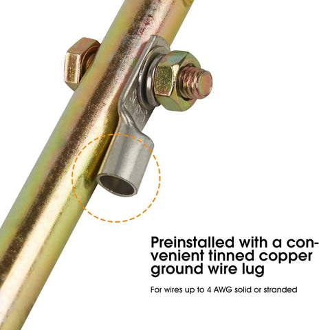 Close-up of Portable Ground Rod With Ground Wire Lug for Electric Fences Antennas Satellite Dishes And Tie Out Stakes