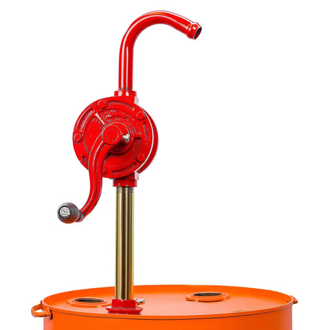 Groz 44052 Rotary Barrel Pump, 1" Inlet with 3-piece Threaded Suction Tube mounted on drum