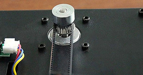 Installed GT2 20 Tooth Aluminum Timing Belt Pulley with 5mm Bore for 6mm Wide Belts on a machine, showing high precision machined fit.