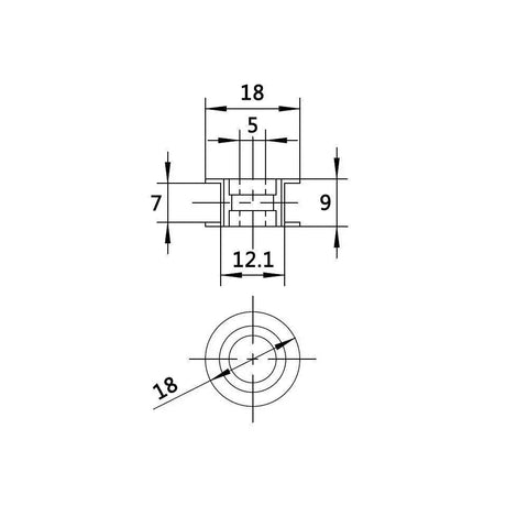 Technical diagram of GT2 Idler Pulley 20 Tooth 5mm Bore for 6mm Width Timing Belt, aluminum, with measurements for precise installation.