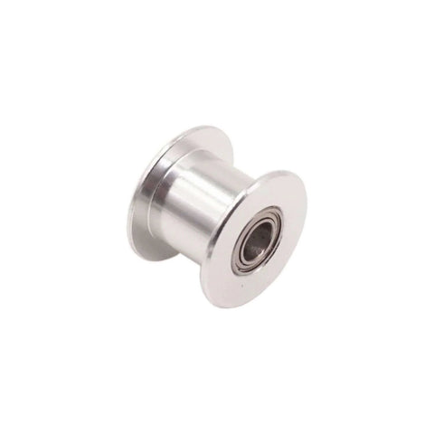 GT2 Idler Pulley Toothless 5mm Bore for 10mm Timing Belt 5 Pack, aluminum pulley with 20 grooves, close-up view