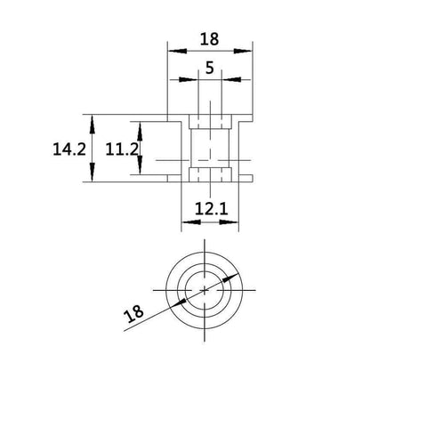 Technical diagram of ✝️ GT2 Idler Pulley Toothless 5mm Bore for 10mm Timing Belt 5 Pack with measurements.