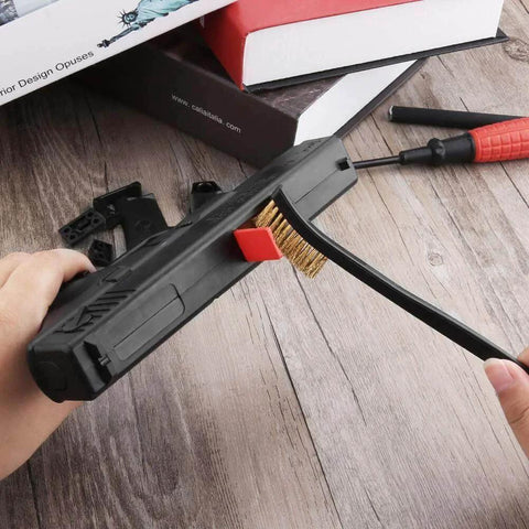 Using a Scratch Brush Set for Gun Cleaning, Double-Ended Wire Bristle Brushes 9 Packs to scrub a firearm surface