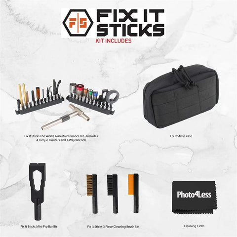 Torque Limiter/All-in-One Torque Drive/Modular T-Drive Bundle with 3 Piece Cleaning Brush Set displayed with mini pry bar bit.