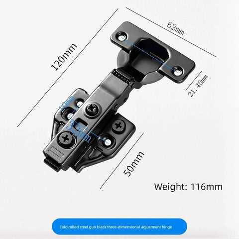 2pcs 105 Degree Soft Close Hinges, Fully Covered Frameless Cabinet Hinge, 3D Adjustable European Style, Gun Color, dimensions labeled.
