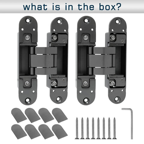 Hidden Door Hinge Set Gunmetal Grey 180 Degree Adjustable Concealed and Invisible Hinge 2PCS with screws and covers