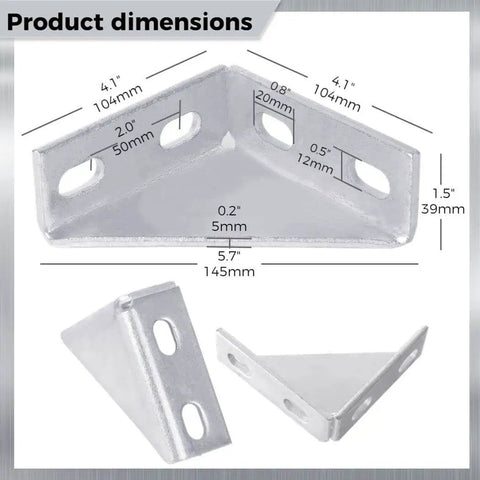 90 Degree Gusseted Fittings for Unistrut Channel 1-5/8 Inch: Carbon Steel Q235 4-Hole Right Angle Connector Brackets with dimensions.