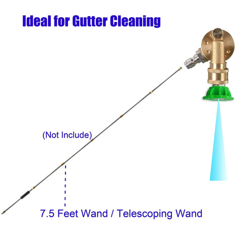 Tool Daily pivoting gutter cleaning wand with brass coupler and green nozzle, 7.5 ft telescoping