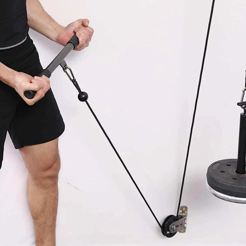 Person using Gym Pulley Blocks,3.46in/90mm Wall Mount Fixed Pulley Wheel Rotation 180 Degree,for Gym Pulley System with weights attached