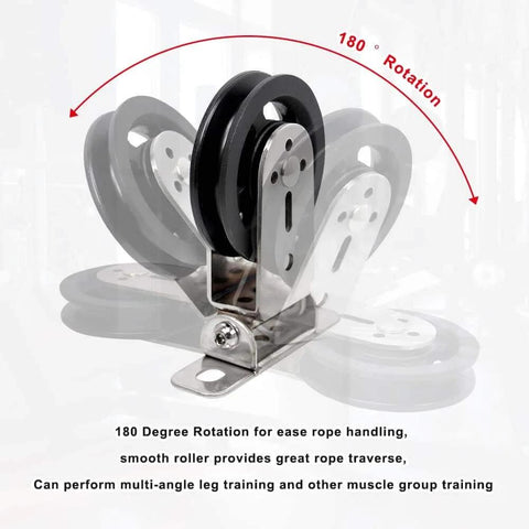 Gym Pulley Blocks,3.46in/90mm Wall Mount Fixed Pulley Wheel Rotation 180 Degree,for Gym Pulley System in stainless steel mount