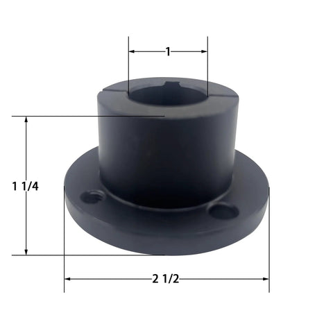 H Style Split Taper Bushing For Pulleys And Sheaves, 1 Inch Bore, STB Carbon Steel Lock Bushing, front view, with dimensions