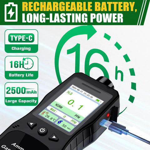 Compact H2S Gas Detector Clip On For Field Pros With 0 To 100 PPM Range Three Alarm Modes 16 Hour Battery Life And Built In Temperature Meter