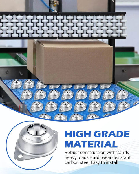 30 Pcs 1/2 Inch Roller Ball Transfer Bearings Carbon Steel Ball Casters on Conveyor with Box