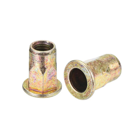 Half Hex Body Flange Rivet Nut Set M6 Carbon Steel Zinc Plated Threaded Insert Nuts with Knurled Body for secure grip.