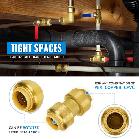 Half Inch Pex Push To Connect Coupling Straight No Lead Brass Fitting For Pex Copper CPVC DIY Friendly Install Leak Free with piping