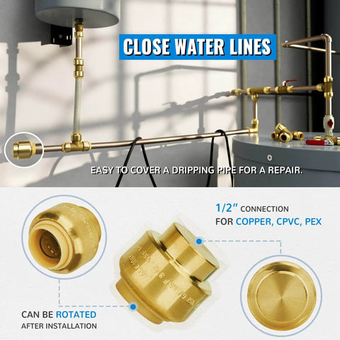 One Half Inch Push Cap For PEX Copper And CPVC Plumbing Fittings End Stop No Lead Brass Cap Off PEX Pipe Pack Of 12