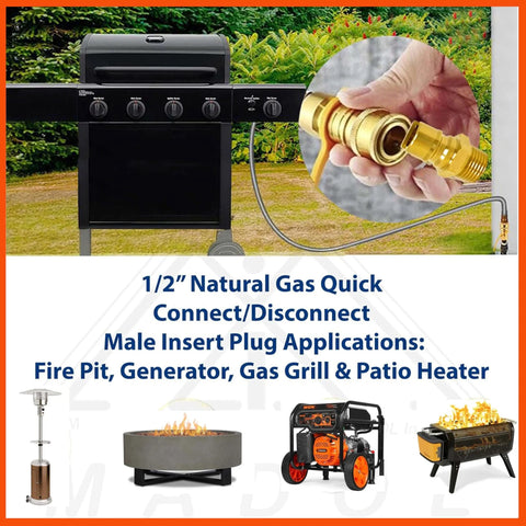 Quick Connect Brass Gas Fitting For Propane And Natural Gas, One Half Inch Male NPT To One Half Inch Male NPT Quick Disconnect