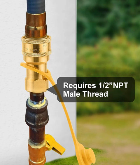 Half Inch LP Gas Quick Connect Fittings Kit With Male Insert Plug, Half Inch Natural Gas Propane Quick Disconnect, shown installed