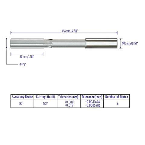Chucking Reamer Half Inch HSS Cobalt M35 Lathe Tool With 6 Straight Flutes And Round Shank For Stainless Steel Alloy Copper Metal 13mm Shank Cutting Diameter Pro Grade Machining FOCMKEAS