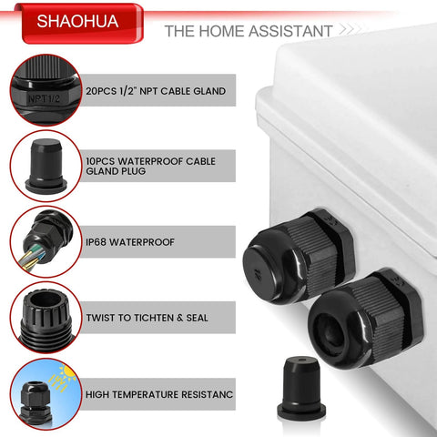 Half Inch NPT Cable Gland Set IP68 Waterproof Adjustable Strain Relief Cord Connector installed on equipment panel