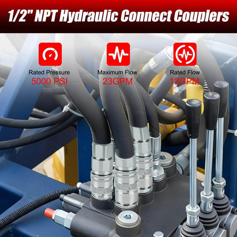 Half Inch NPT Flat Face Hydraulic Quick Couplers Kit With Two Dust Covers For Skid Steer, Agricultural Machinery