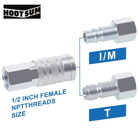 Half Inch Air Hose Fittings Set High Flow Pro Grade Industrial Type Coupler And Plug Quick Connect Kit 1/2 In FNPT 3 Piece